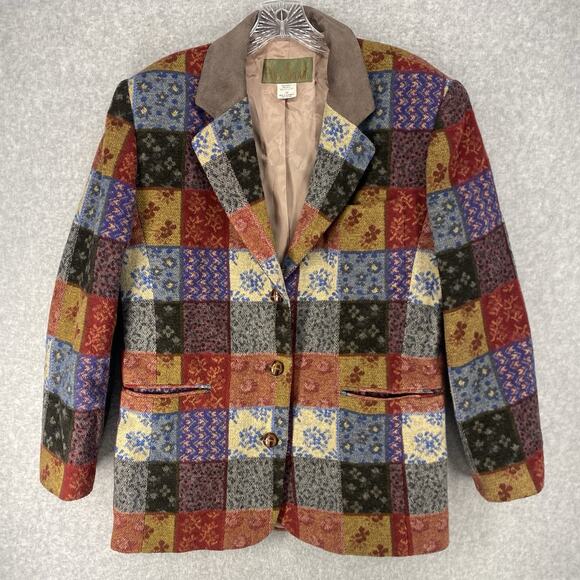 Vintage 90s J.L. Colebrook Wool Blend Patchwork Plaid Blazer Jacket Lined Sz M - Picture 10 of 10
